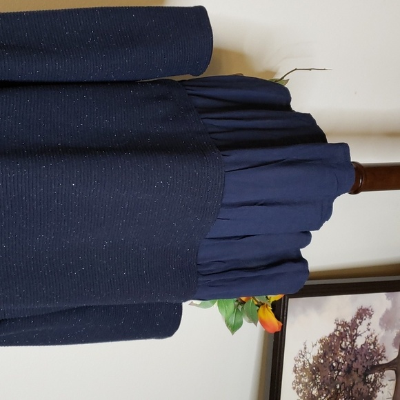 Loft Flecked Multi Media Top Ribbed Sweater Flouncy Sheer Bottom Spring Top - Picture 7 of 13